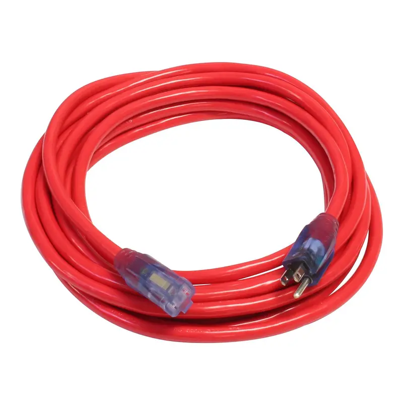120V Red Lighted Extension Cord – 12/3 Direct-Wire, 50 ft