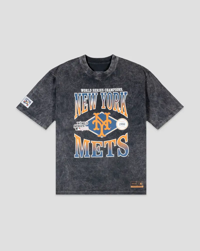 1986 World Series Throwback Black Acid Wash Tee – New York Mets