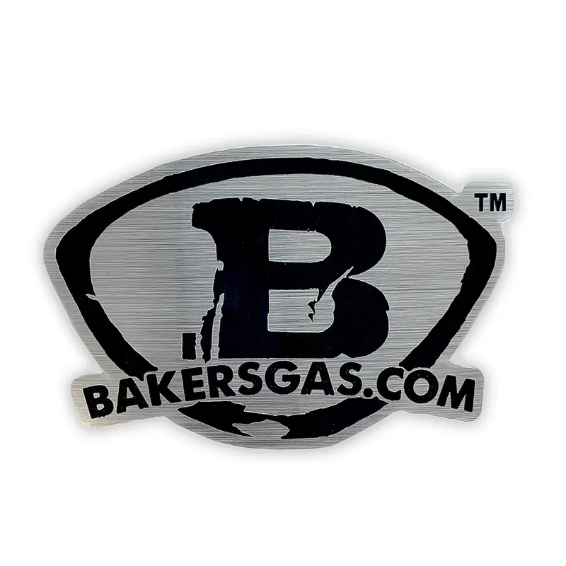 Baker’s Gas Brushed Aluminum Logo Sticker – Durable Metallic Finish