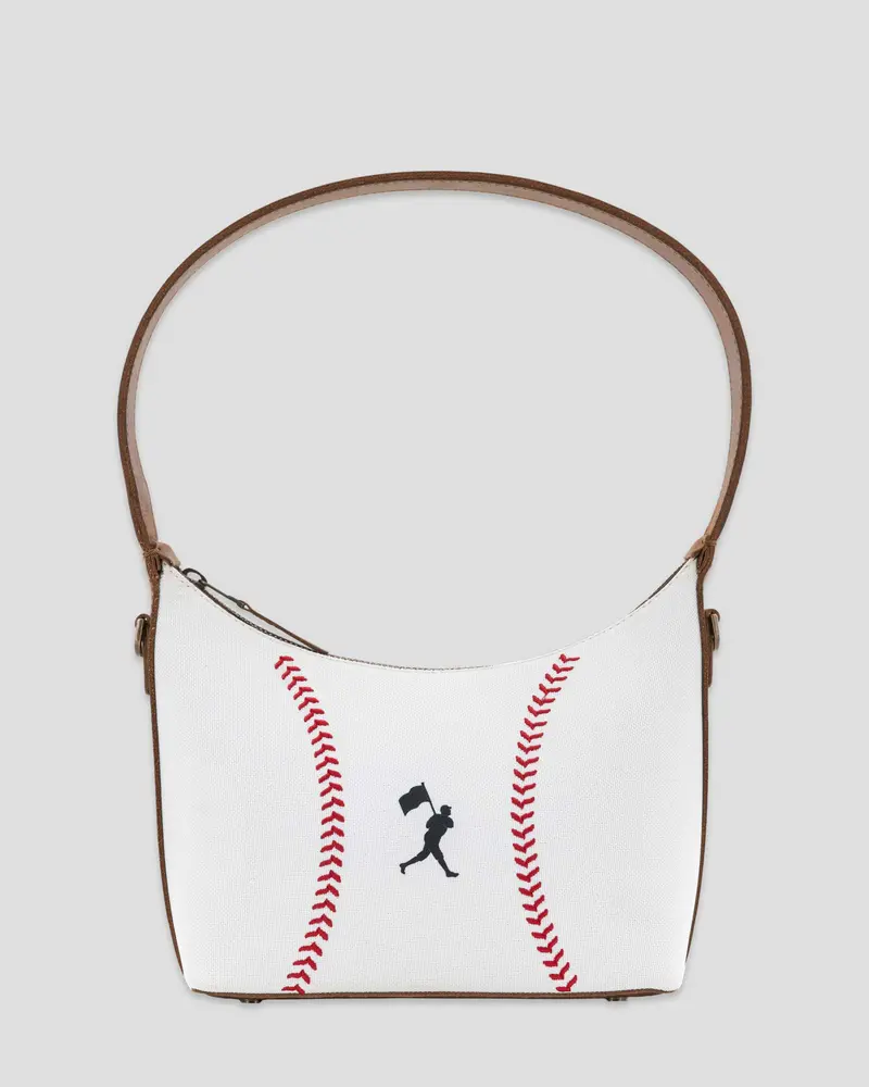 Baseball-Themed Shoulder Bag with Stitched Seam Detailing
