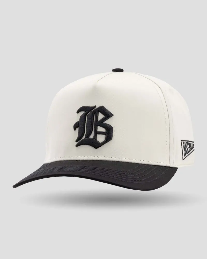 Baseballism Old English Home Plate B Cap – Black/Cream