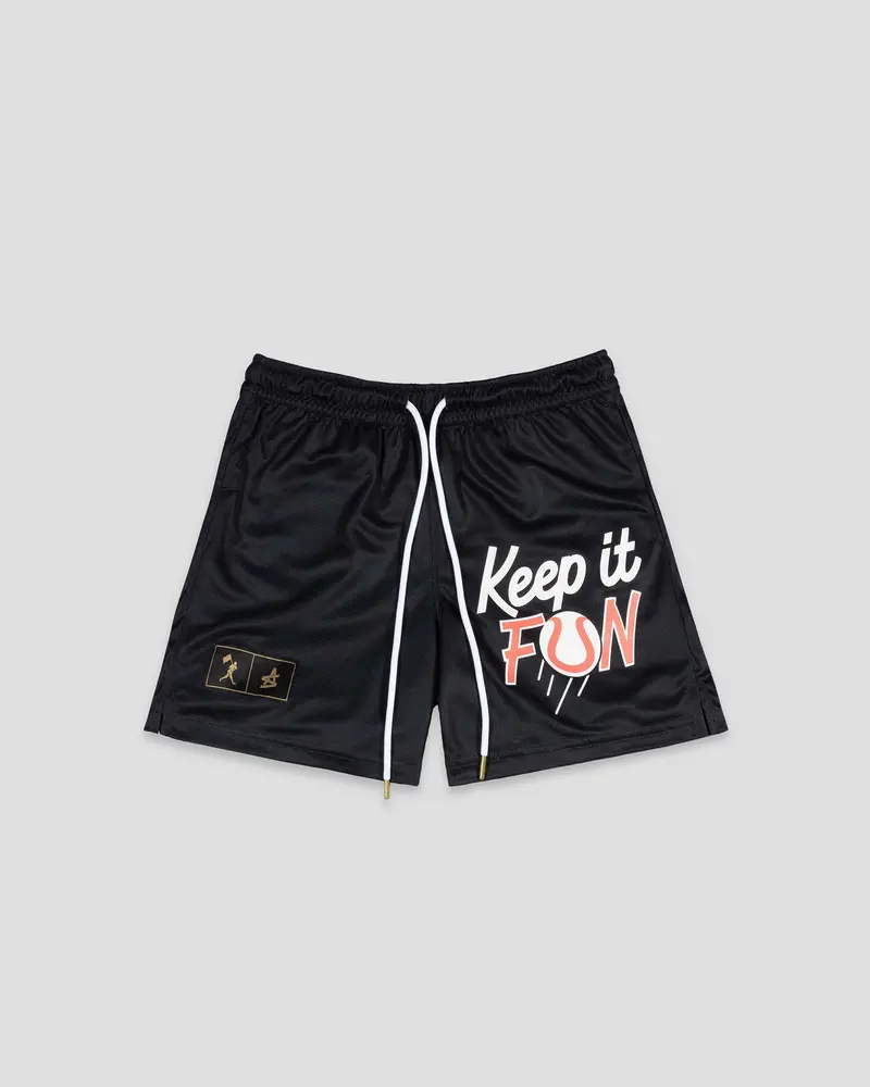 Baseballism x Austin Schultz ‘Keep It Fun’ Youth Diamond Air Mesh Shorts – Black