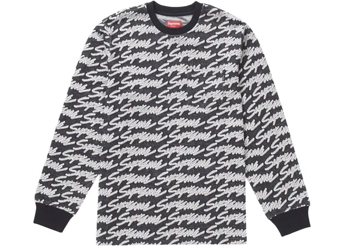 Black Signature Script Long-Sleeve Pocket Tee
