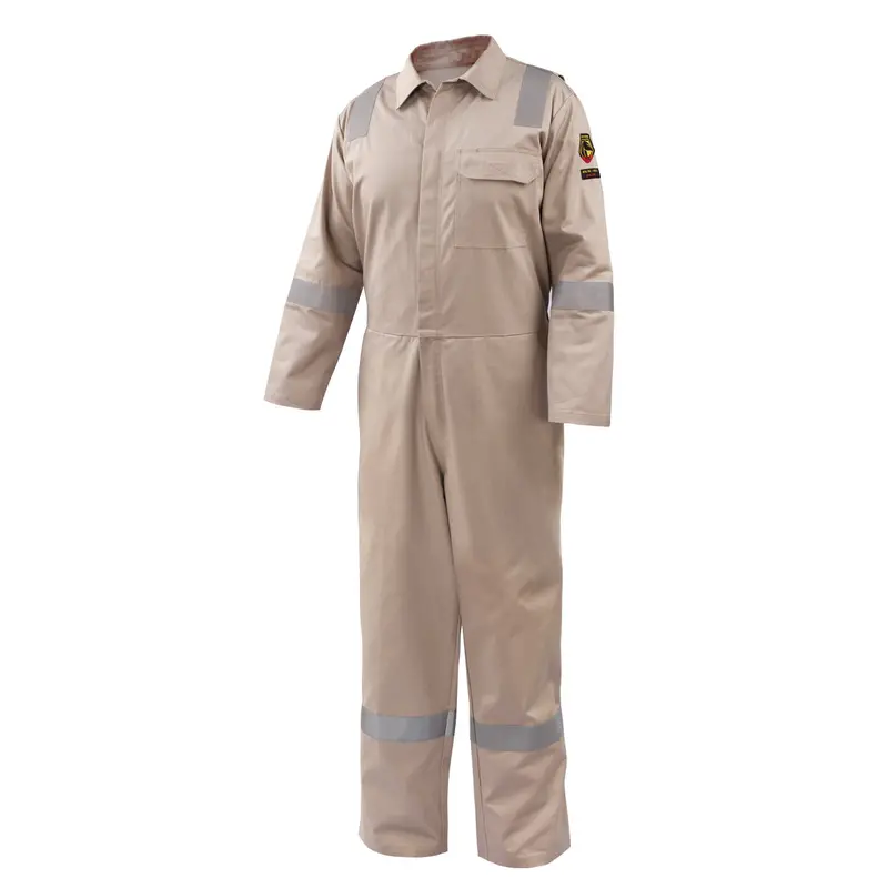 Black Stallion AR/FR Cotton Coverall – 7 oz, Stone Khaki with Reflective Flame-Resistant Tape (CF2118-ST)