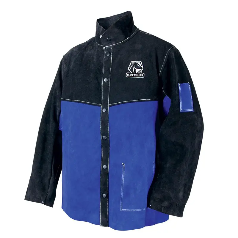 Black Stallion Color-Block Leather Welding Jacket – Black & Blue (JL1030-BB)