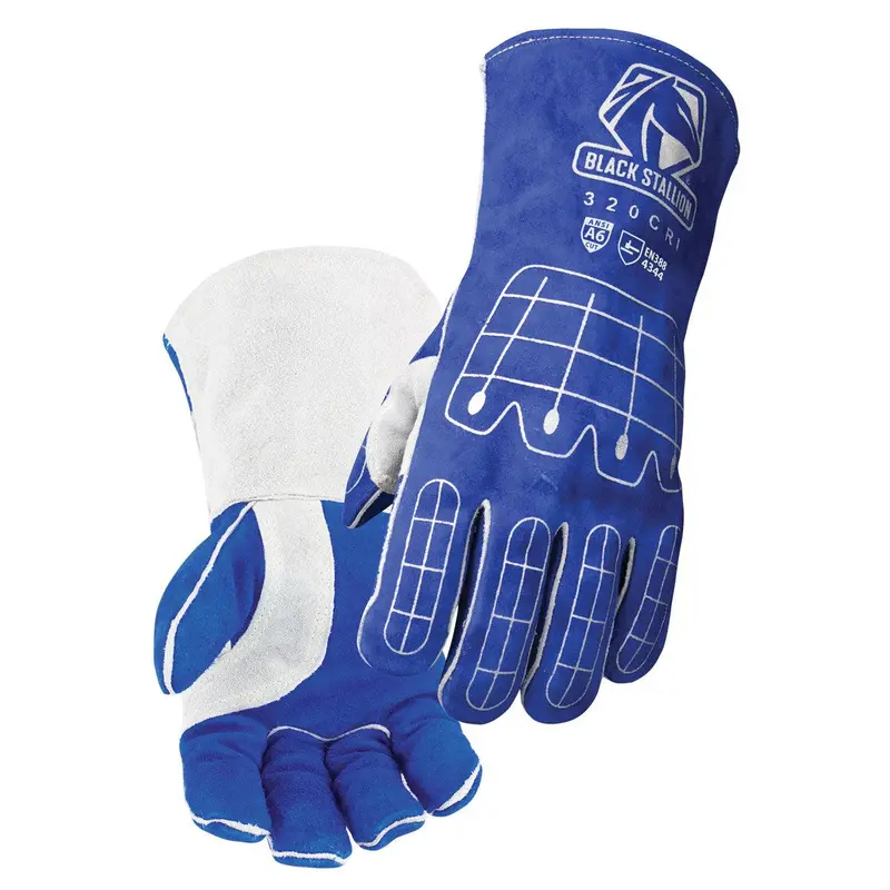 Black Stallion Cut- and Impact-Resistant Cowhide Stick Gloves – A6-Level Protection, Model 320CRI
