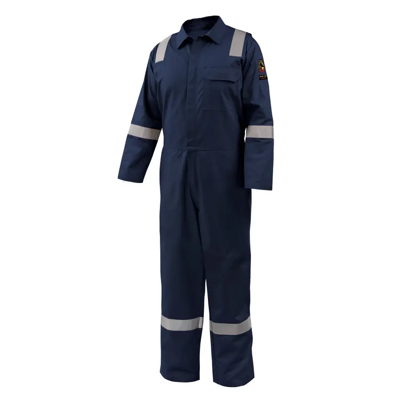 Black Stallion Flame-Resistant Cotton Coverall – 7 oz, Navy with Reflective FR Tape (CF2118-NV)