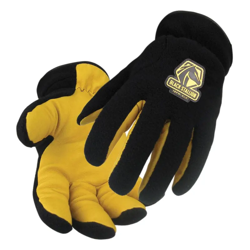 Black Stallion Fuzzy Polar Fleece Lined Grain Pigskin Winter Gloves – 15FH-BLK