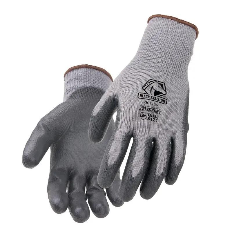 Black Stallion GC3135-GY AccuFlex PU-Coated Poly Knit Glove – 13-Gauge, Pack of 12