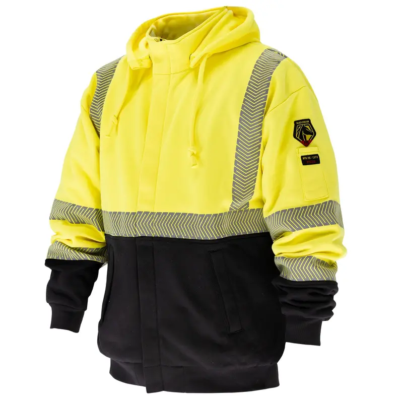 Black Stallion Hi-Visibility AR/FR Cotton Hooded Sweatshirt (12 oz, Full-Zip)