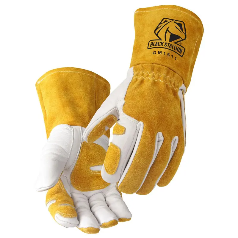 Black Stallion Reinforced Cowhide MIG Welding Gloves – Palm & Thumb Protection (GM1611-WT)