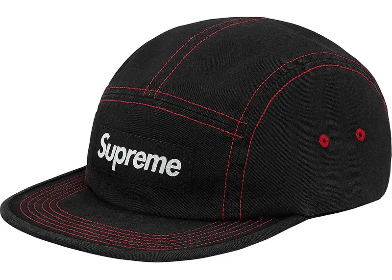 Black Supreme Contrast Stitch Camp Cap – SS18 Collection