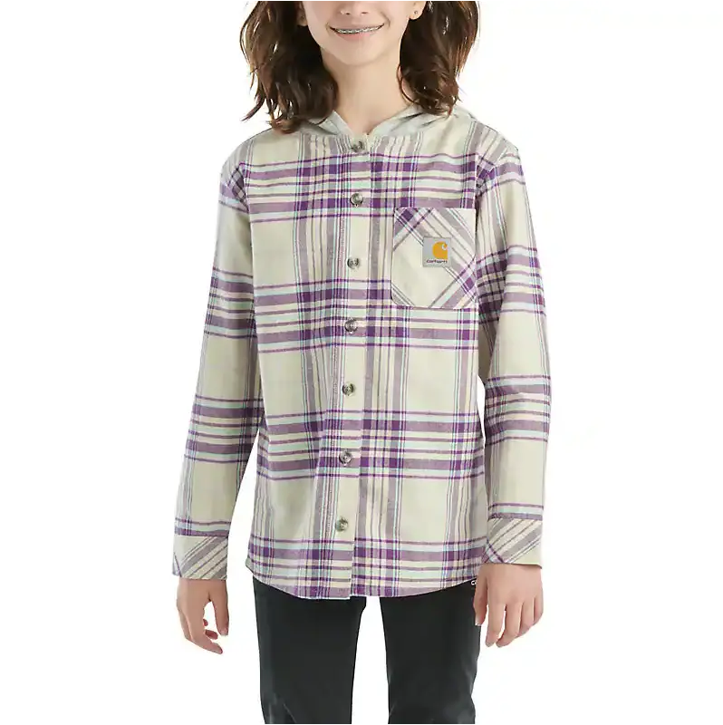 Carhartt Kids Dark Purple Hooded Flannel Shirt with Button Front
