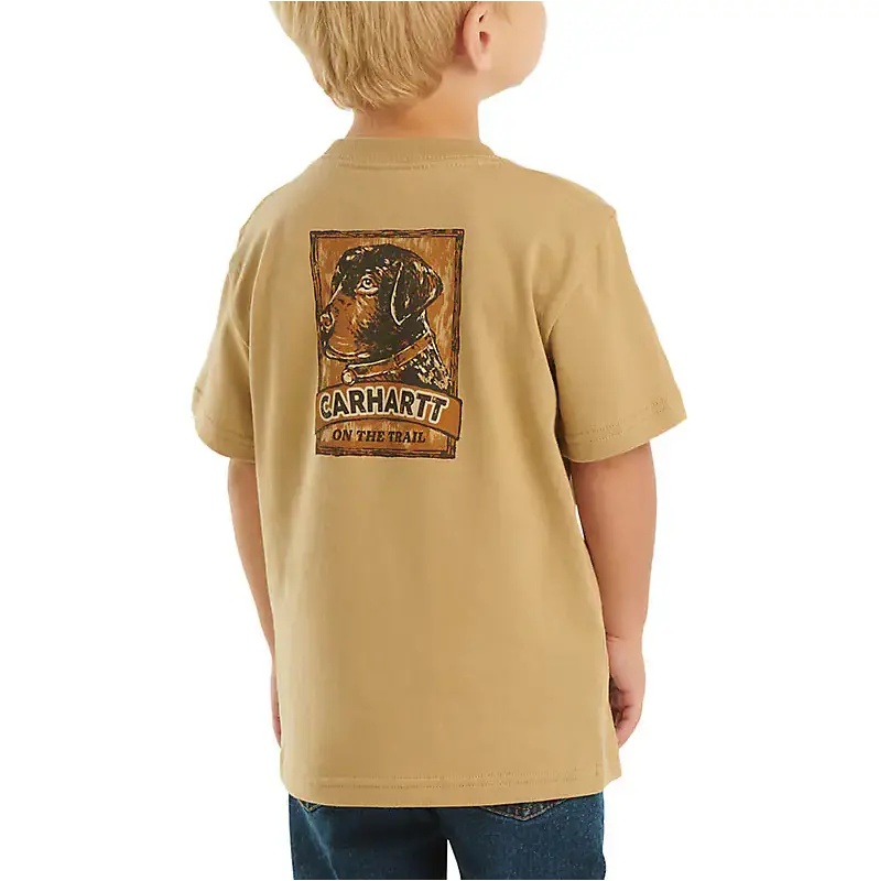 Carhartt Kids Short-Sleeve Pocket Tee with Dog Graphic in Dark Khaki
