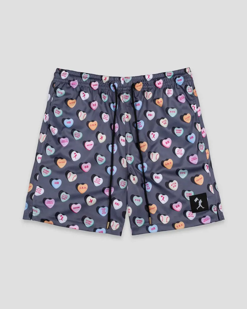 Charcoal Candy Heart Diamond Air Mesh Shorts