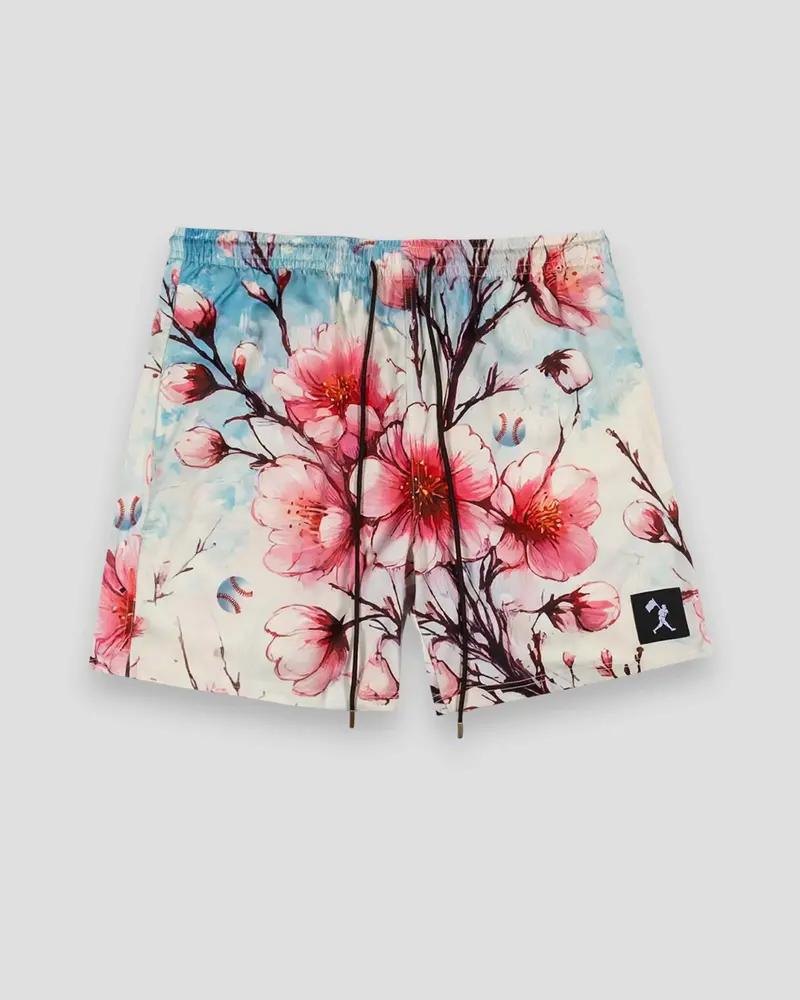 Cherry Blossom Baseball Lux Satin Diamond Shorts for Adults