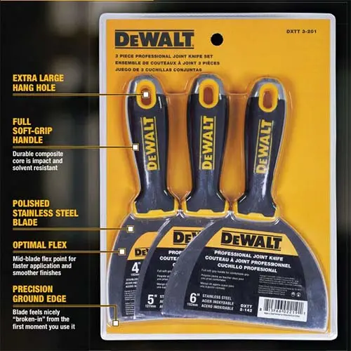 DeWALT Stainless Steel Joint Knife Set with Comfortable Soft-Grip Handles