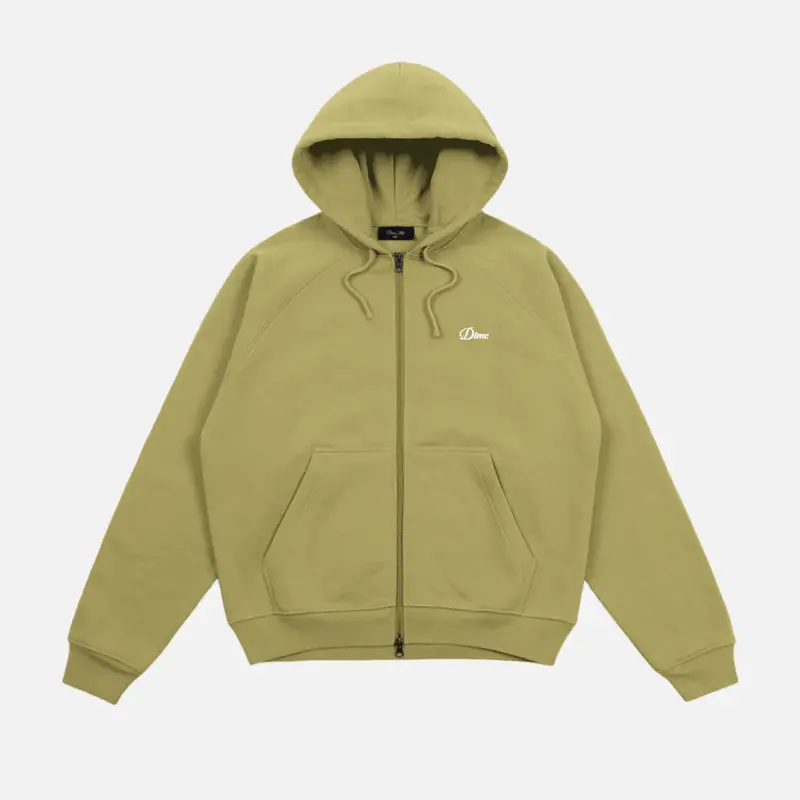 Dime Gold Olive Cursive Script Zip-Up Hoodie