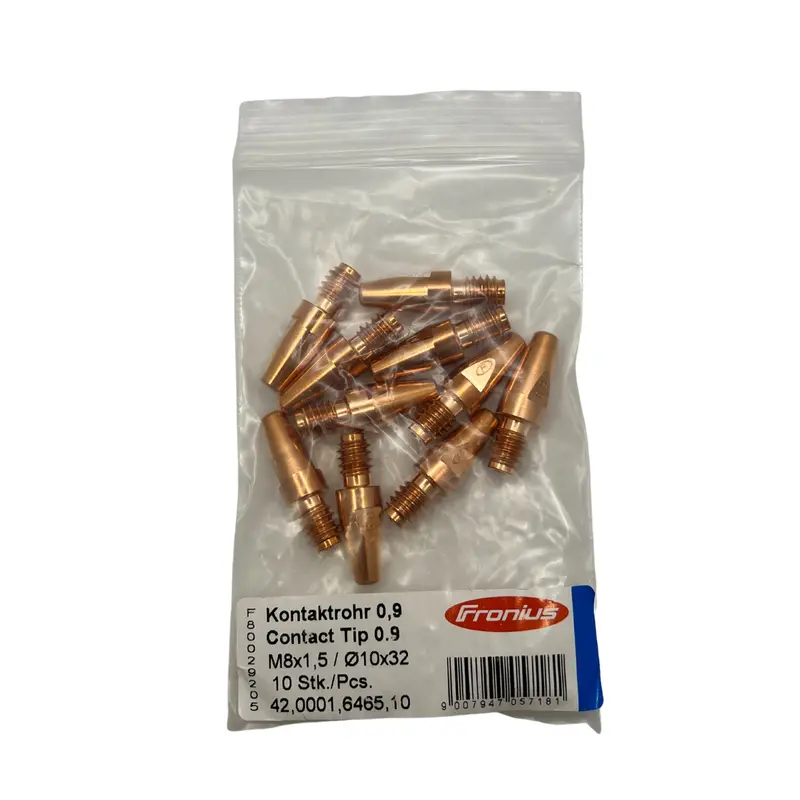 Fronius Steel MTG 320i MIG Gun Contact Tip – 0.035″ Diameter, 10-Pack (42,0001,6465,10)
