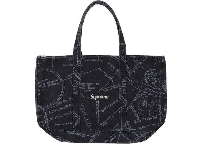Gonz Map Denim Tote – Washed Black Distressed Finish