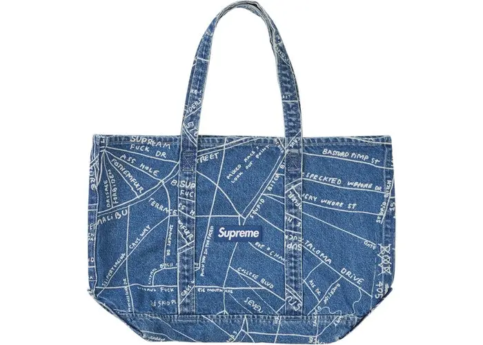 Gonz Map Denim Tote – Washed Blue Vintage Look