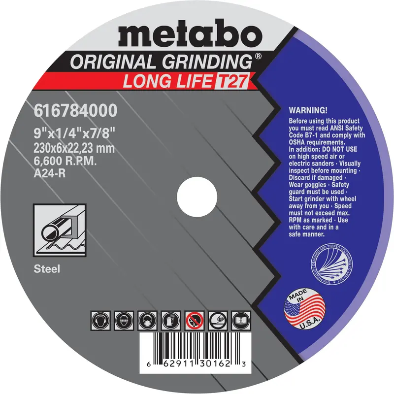 Metabo High-Capacity 9″ Grinding Wheel – 0.25″ x 7/8″, 25-Pack