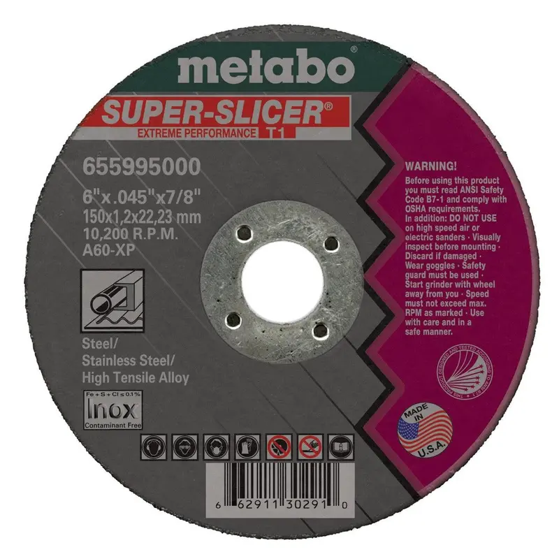 Metabo Type 1 Super-Slicer 6″ x 0.045″ x 7/8″ Cutting Wheels – 50-Box (655995000)