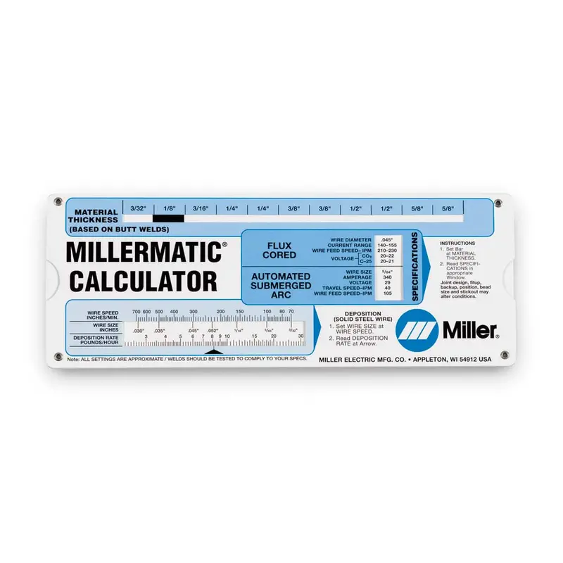 Miller MIG Welding Parameter Calculator – Wire Feed, Voltage & Gas Settings – 086446