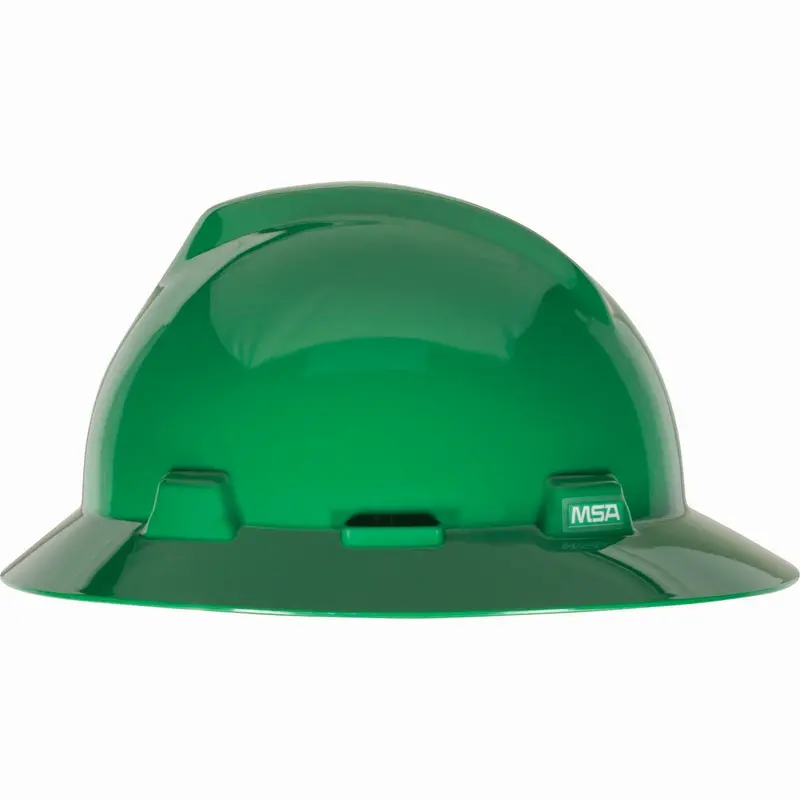 MSA V-Gard Green Full-Brim Hard Hat with Fas-Trac III Suspension (Slotted) – Model 475370