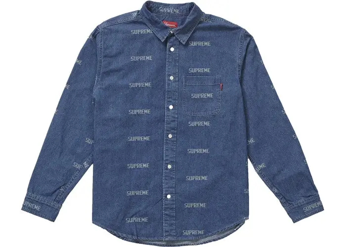 Navy Logo Denim Shirt – Modern Fit