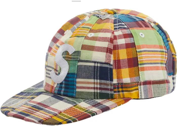 Navy Patchwork Madras S-Logo 6-Panel Cap