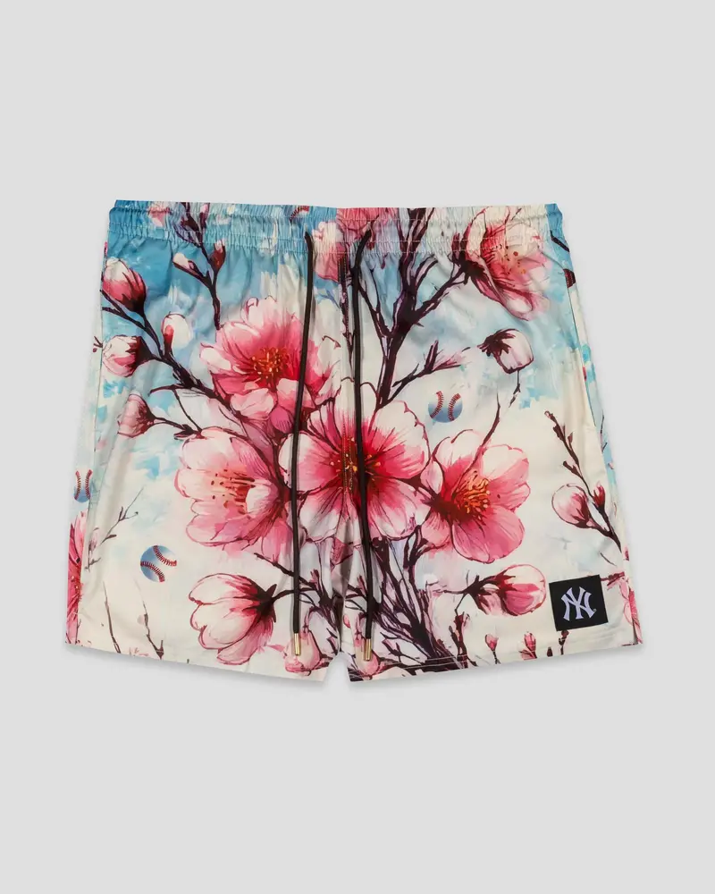 New York Yankees Cherry Blossom Diamond Lux Satin Adult Shorts