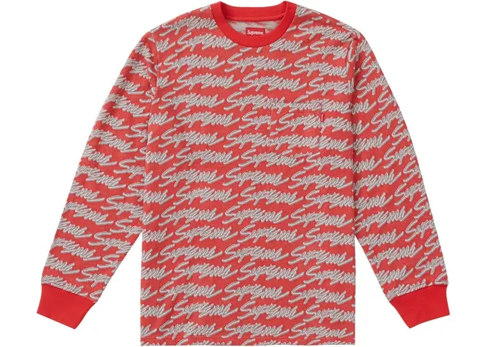 Red Signature Script Long-Sleeve Pocket Tee