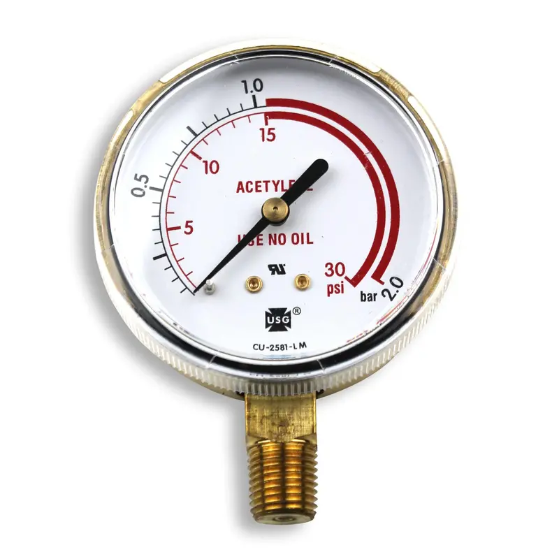 Smith 2.5-Inch Pressure Gauge – 0–30 PSI/Bar with Red Warning Zone (GA026-07)