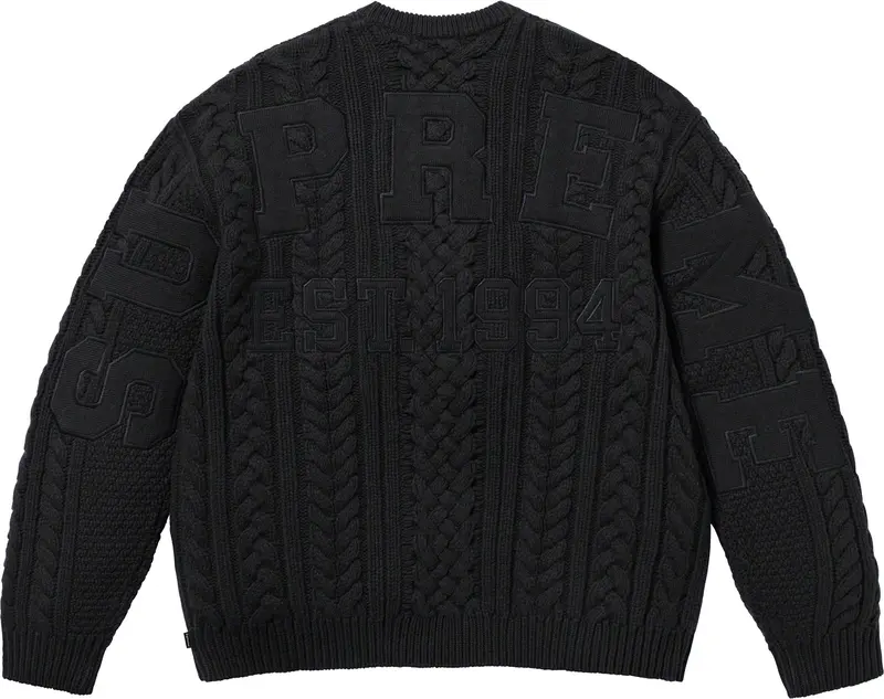 Supreme Black Cable Knit Sweater with Appliquéd Logo