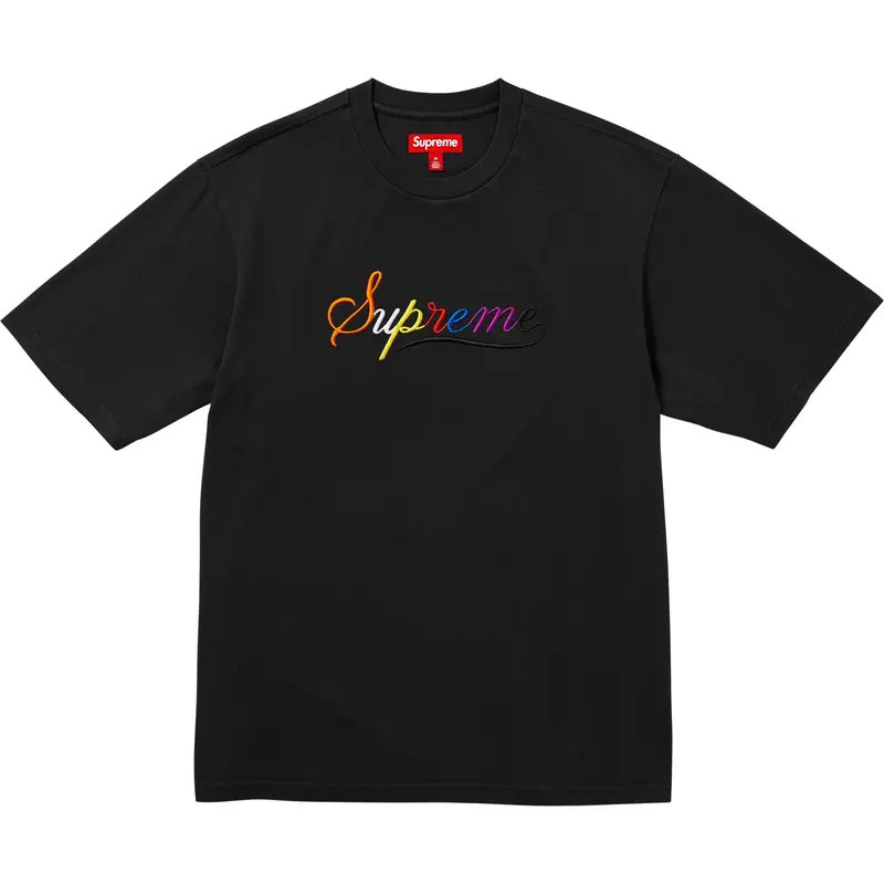 Supreme Black Cursive-Logo Short-Sleeve Top