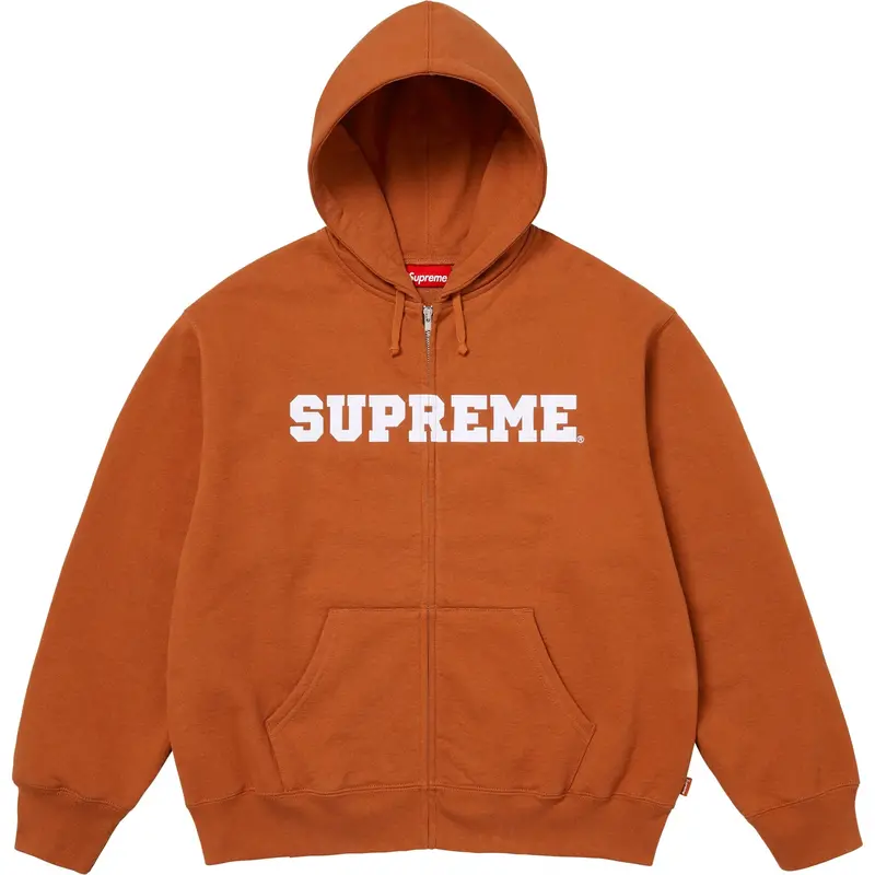Supreme Collegiate Applique Hooded Zip-Up Sweatshirt in Rust Red