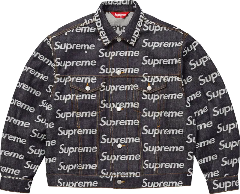 Supreme Jacquard Logos Denim Trucker Jacket – Rigid Indigo