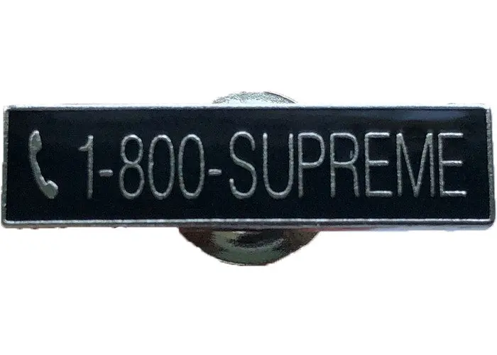 Supreme Matte Black 1-800 Phone Number Enamel Pin