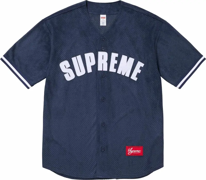 Supreme Navy Ultrasuede Mesh Baseball Jersey