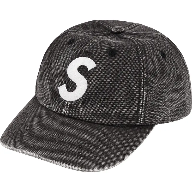 Supreme Pigment-Dyed Canvas 6-Panel Cap in Black with S Logo