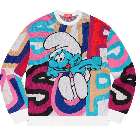 Supreme White Smurfs Graphic Sweater