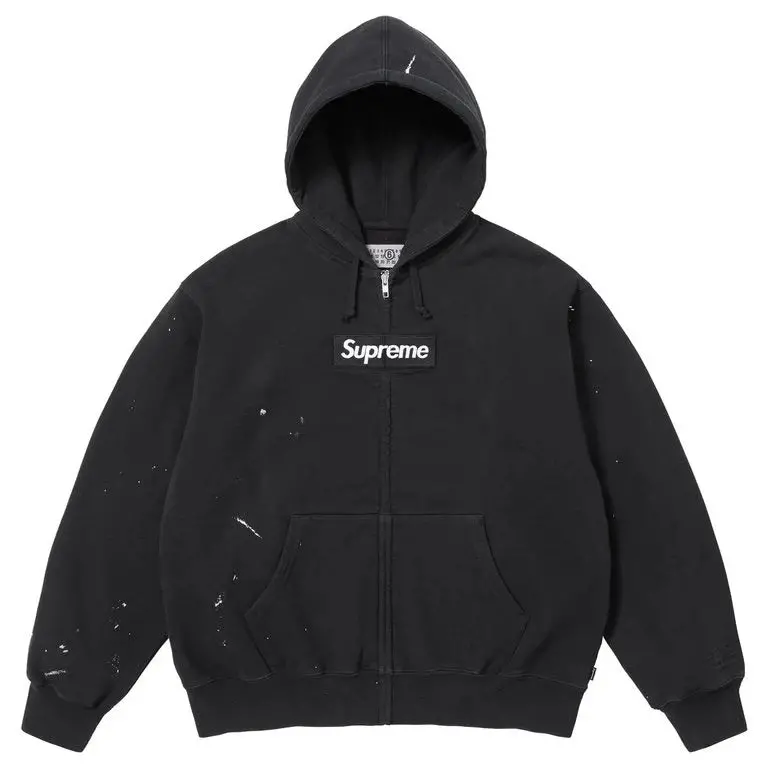 Supreme x MM6 Maison Margiela Box Logo Hooded Zip-Up Sweatshirt in Black