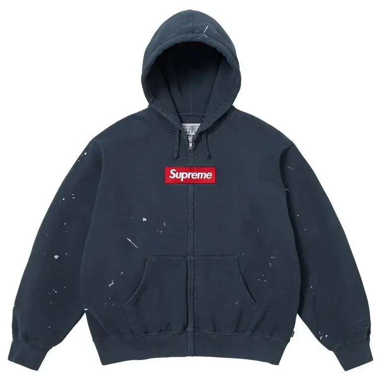Supreme x MM6 Maison Margiela Box Logo Hooded Zip-Up Sweatshirt in Navy