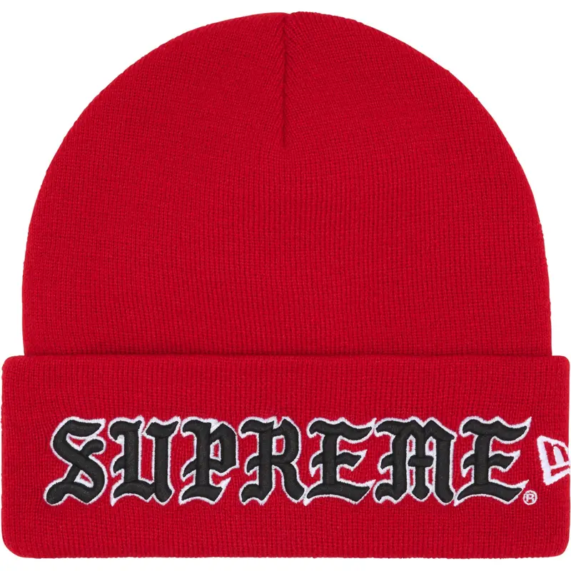 Supreme x New Era Old English Beanie – Red