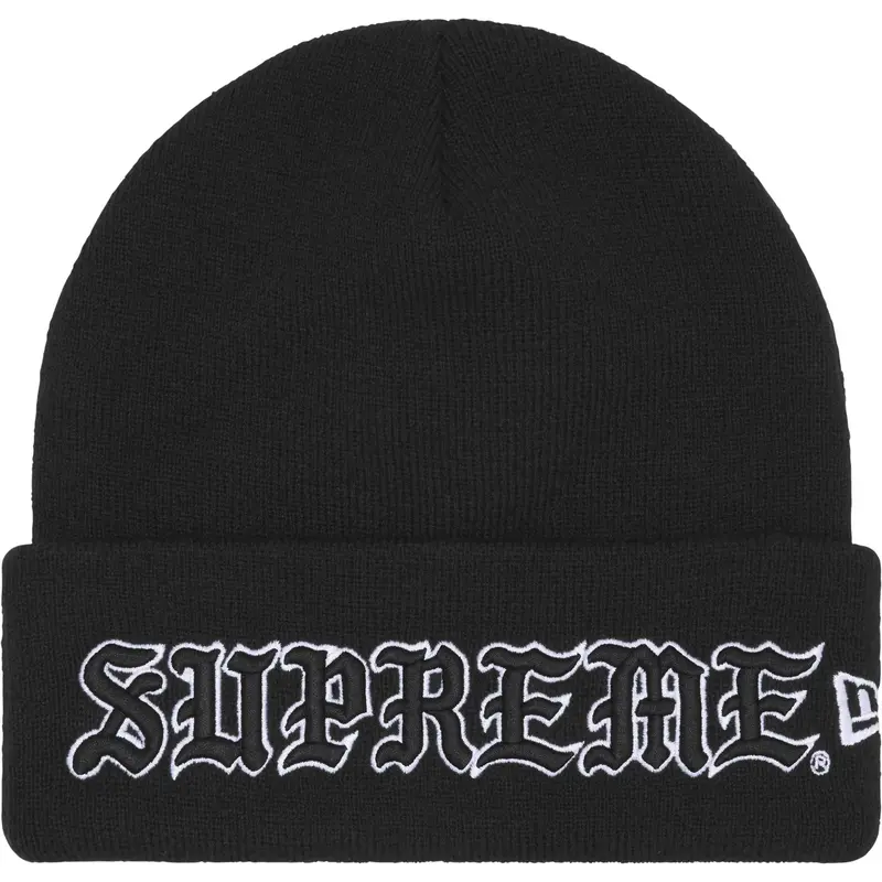 Supreme x New Era Old English Script Beanie – Black