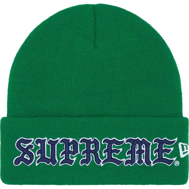 Supreme x New Era Old English Script Beanie – Green