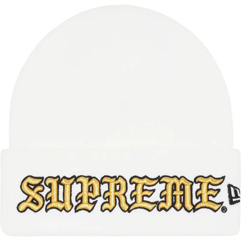 Supreme x New Era Old English Script Beanie – White