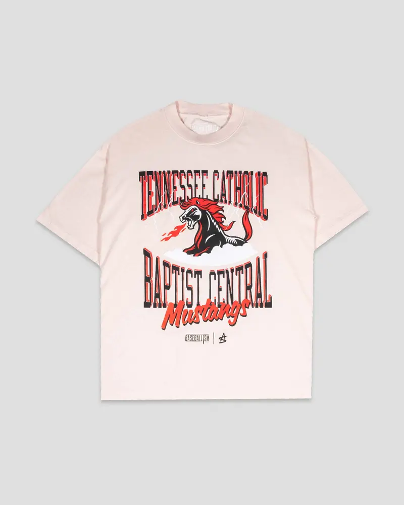 Tennessee Catholic Baptist Central Relaxed Fit T-Shirt – Pink (Baseballism x Austin Schultz)
