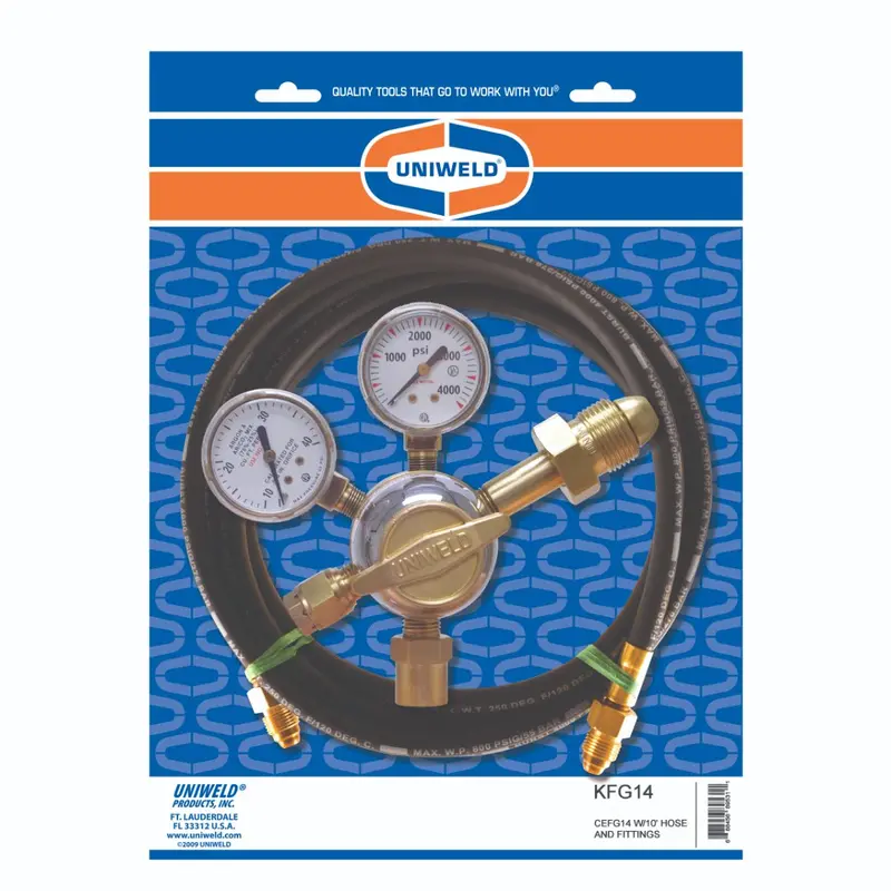 Uniweld CEFG14 Regulator Kit with 10-Foot Hose and CGA Fittings – Model KFG14
